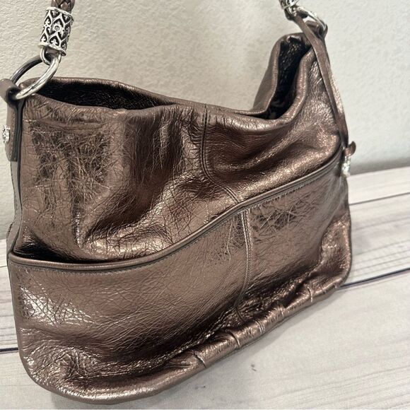 Brighton Barbados Hobo Metallic Bronze Pebbled Leather Bag Roomy & Pockets - Picture 2 of 16